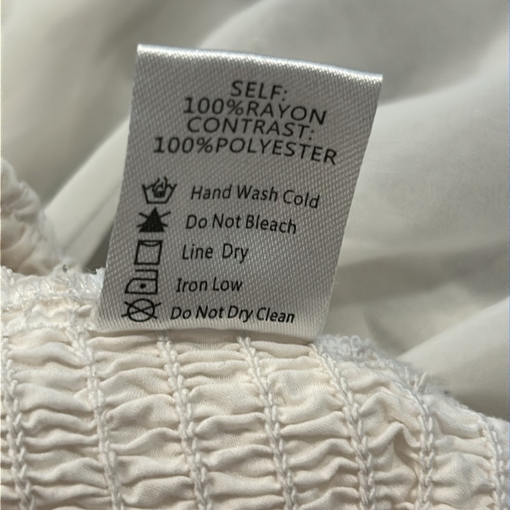 Sheer Long Sleeve Crop Top White Smocked Body And Bottom of Sleeves Size Large - Picture 8 of 10